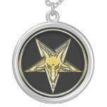 Inverted Golden Goat Head Pentagram Necklace