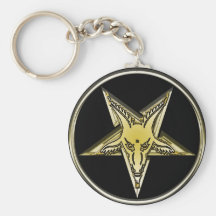 Inverted Pentagram with Golden Goat Head Key Chains