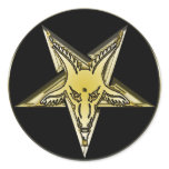 Inverted Pentagram with Golden Goat Head Round Stickers
