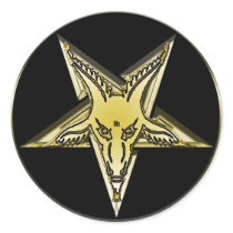 Inverted Pentagram with Golden Goat Head Round Stickers