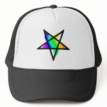 Inverted rainbow pentagram gear hats by freepaganpages Inverted rainbow pentagram gear hats