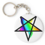 Inverted rainbow pentagram gear key chains