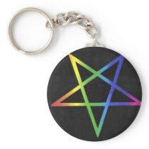 Inverted rainbow pentagram keyring keychains