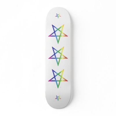 Inverted rainbow pentagram skateboard by freepaganpages