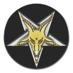 Inverted Silver Pentagram with Golden Goat head Round Sticker