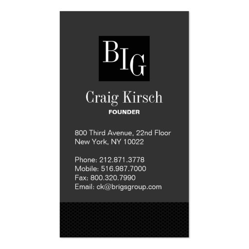 Investor Business Cards (back side)