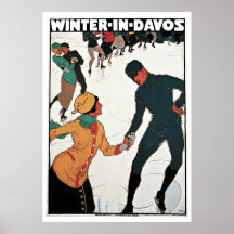 Invierno en poster del viaje del vintage de Davos