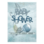 Invitación azul de Babyshower del traqueteo