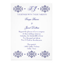 Invitación azul del boda del monograma del diseño invitaciones