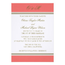 Invitación coralina del boda de la raya simple