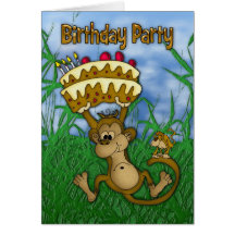 Invitación de la fiesta de cumpleaños con el mono  tarjetón