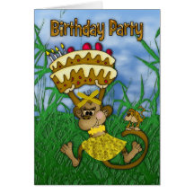 Invitación de la fiesta de cumpleaños con el mono  tarjeton
