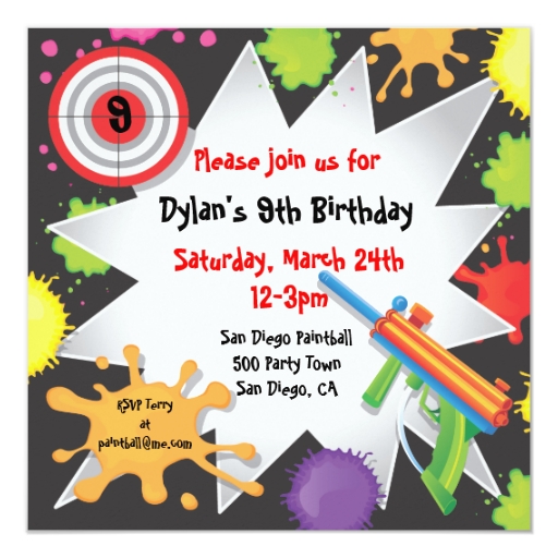 Invitación de la fiesta de cumpleaños de Paintball | Zazzle