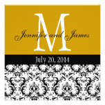 Invitación del boda del monograma del damasco del 
