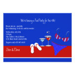 Invitación roja, blanca y azul de la fiesta en la 