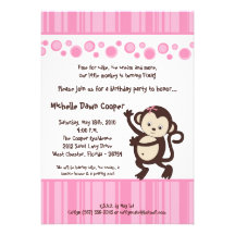 invitación rosada femenina del cumpleaños del mono