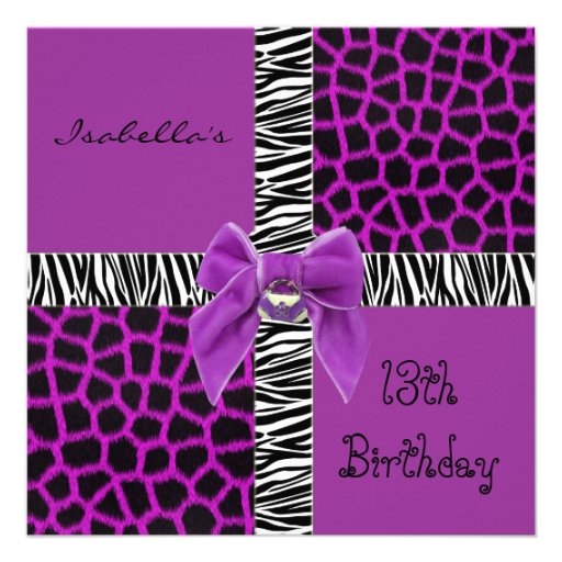 Invitation 13th Teen Birthday Wild Purple Animal
