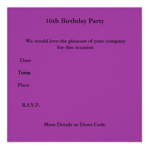 Invitation 13th Teen Birthday Wild Purple Animal