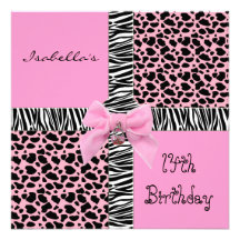 Invitation 14th Teen Birthday Wild Pink Cow Animal