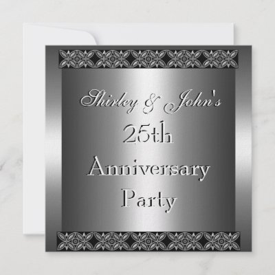 25th Wedding Anniversary Party on Invitation 25th Wedding Anniversary Party Silver Simple  Pretty