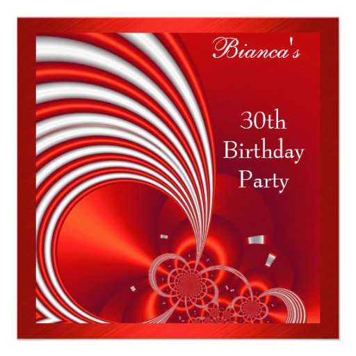 Invitation 30th Birthday Party Red White Abstract