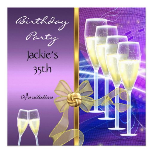 Invitation 35th Birthday Party Elegant Purple Gold Custom Invitation