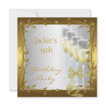 Invitation 35th Birthday Party Elegant White Gold