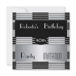 Invitation 40th Birthday Party Art Deco Black Silv