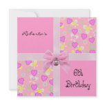 Invitation 6th Birthday Pink Hearts Bow Girl