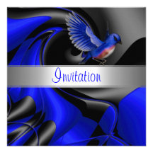 Invitation Abstract Blue Curve Blue Bird
