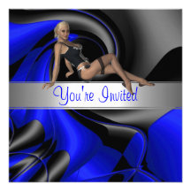 Invitation Abstract Blue Curve Pin up Girl