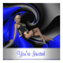 Invitation Abstract Blue Curve Pin up Girl 2