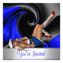 Invitation Abstract Blue Curve Pin up Girl 3