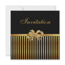 Invitation All Occasion Gold Black Stripe Gold Bow