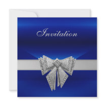 Invitation All Occasions Blue Silver Bow by Zizzago Invitation All Occasions Blue Silver Bow
