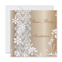 Invitation All Occasions Coffee  Lace White Flower
