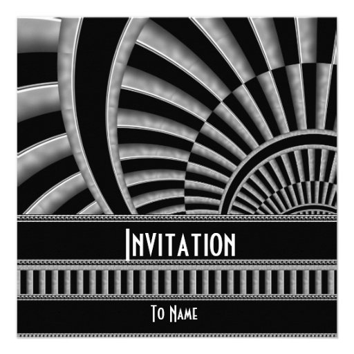 Invitation All Occasions Silver Black Art Deco