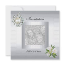 Invitation All Occasions Silver Floral Add Photo