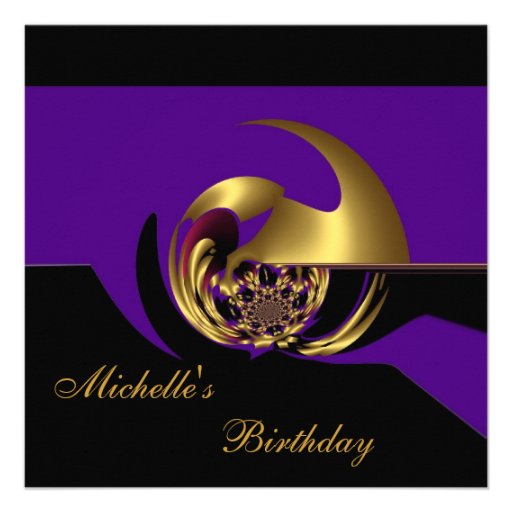 Invitation Birthday Black & Purple Gold Abstract