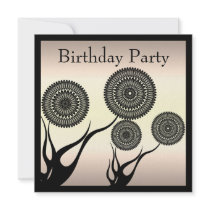 Invitation Birthday Cream & Black Floral Trim Larg