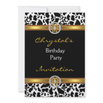 Invitation Birthday Party Animal Cow Gold Jewel