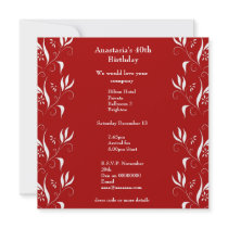 Invitation Birthday Red with White Floral