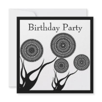 Invitation Birthday White & Black Floral Trim Larg
