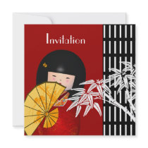 Invitation Black White Asian Bamboo