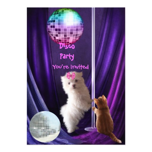 Invitation Disco Party Dog Cat Maltese Puppy