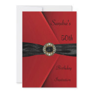 Invitation Elegant 50th Red Velvet Pearl Jewel Bow invitation