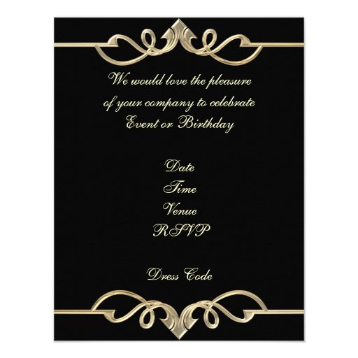 Invitation Elegant Birthday Black Gold Trim