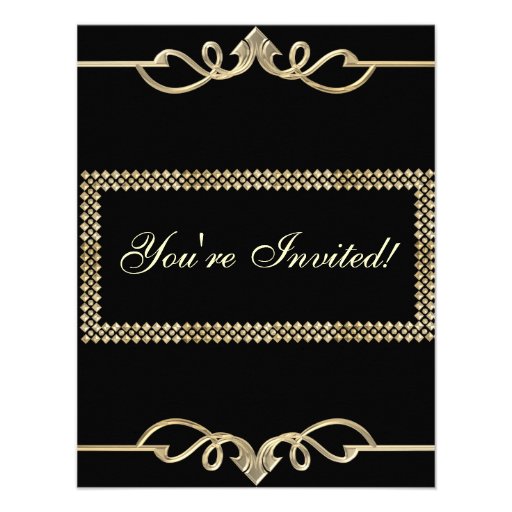 Invitation Elegant Birthday Black Gold Trim
