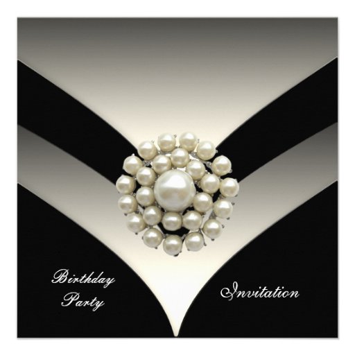Invitation Elegant Birthday Party Pearl Black