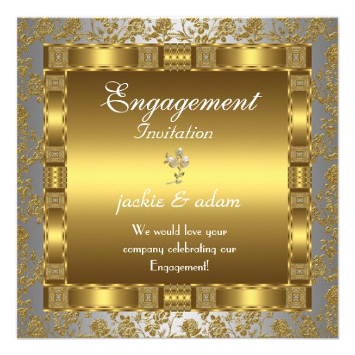 invitation Engagement gold silver white antique (front side)